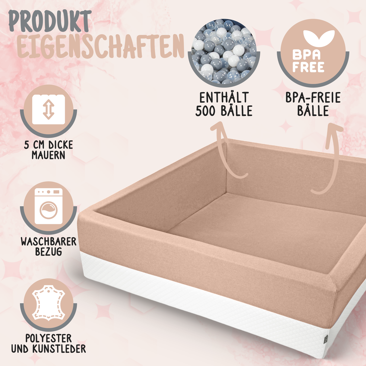 XXL Bällebad DUNKELBLAU mit Kunstleder | 120 x 120 x 40 cm (mit und ohne Bälle)