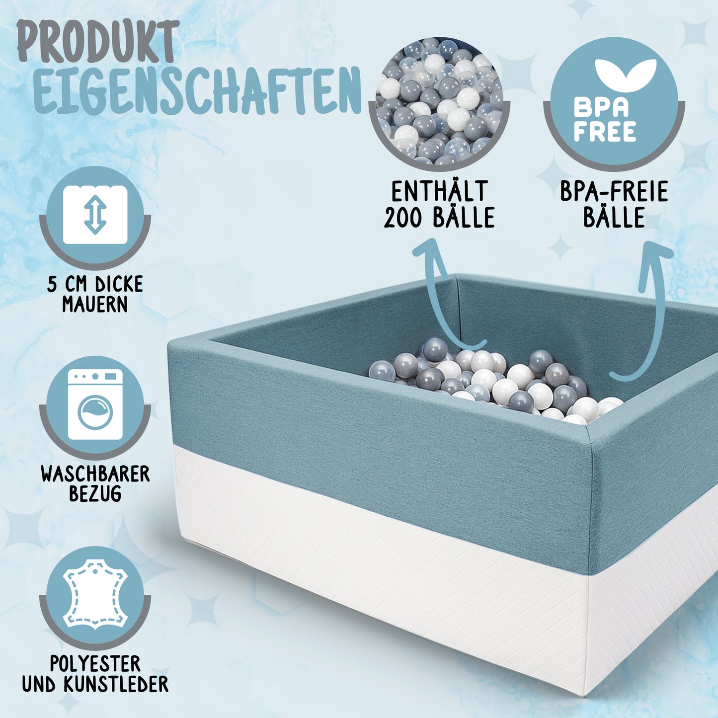 L Bällebad MINT mit Kunstleder | 90 x 90 x 40 cm (mit und ohne Bälle)