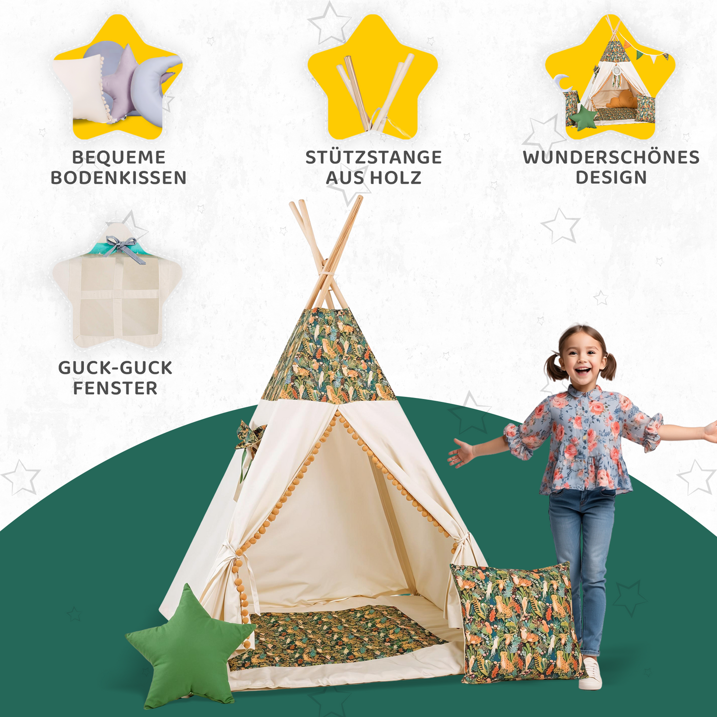 Tipi Spielzelt Dschungel | Abenteuer Kinderzelt aus Baumwolle – Rainbow Kids