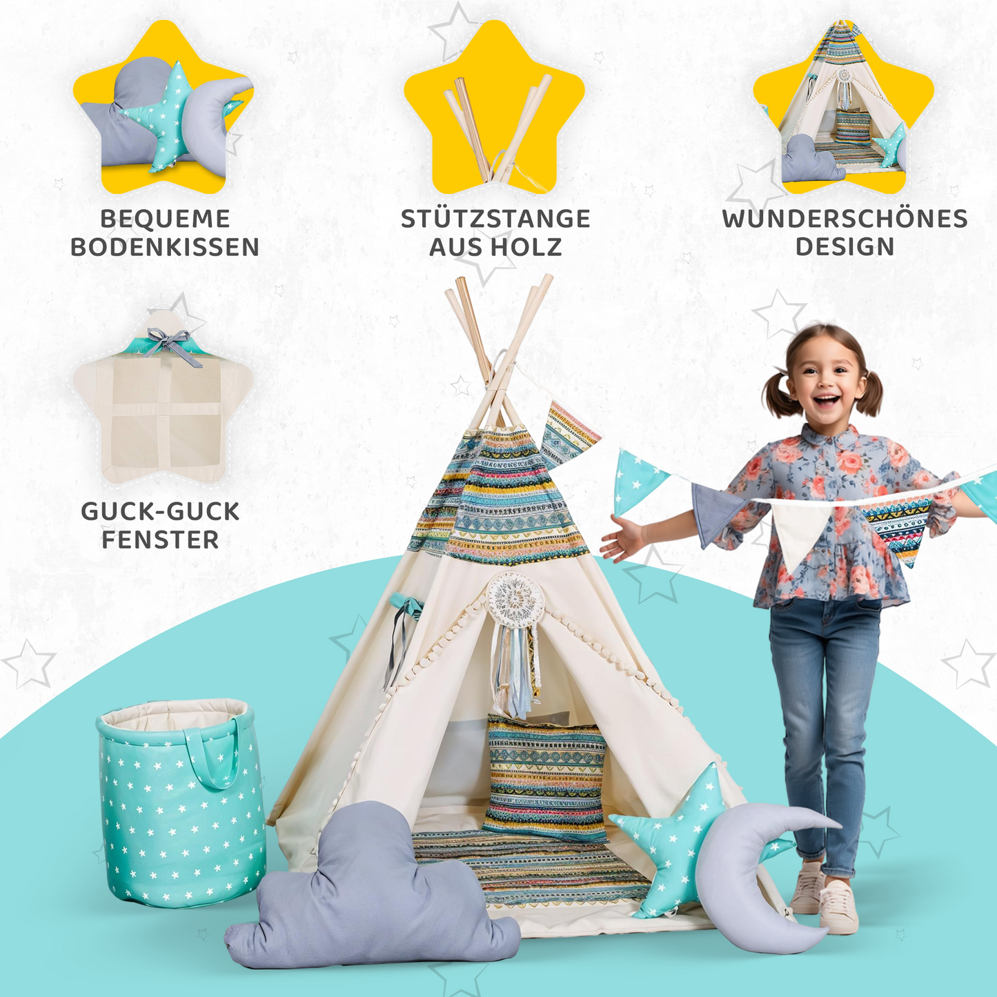 Tipi Spielzelt Apache | Kinderzelt aus Baumwolle – Rainbow Kids