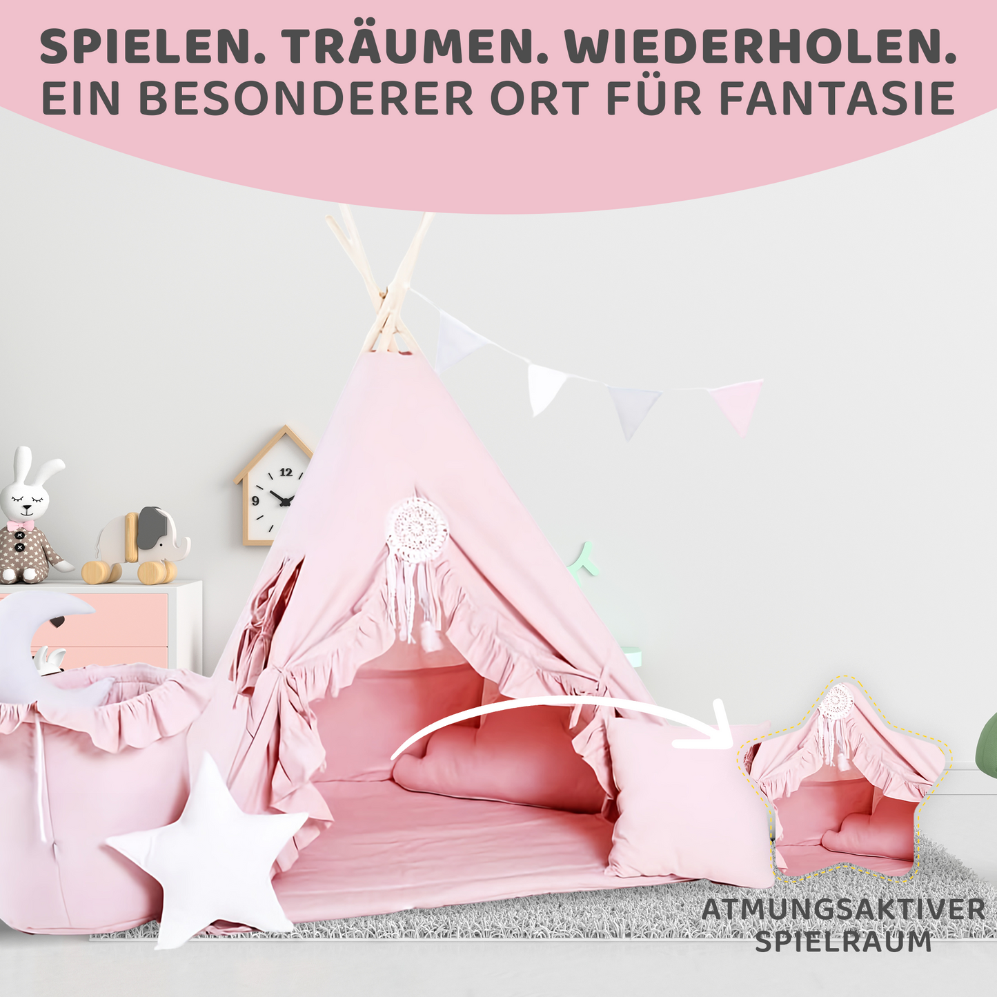 Tipi Spielzelt Rosa Prinzessin | Märchen Kinderzelt – Rainbow Kids