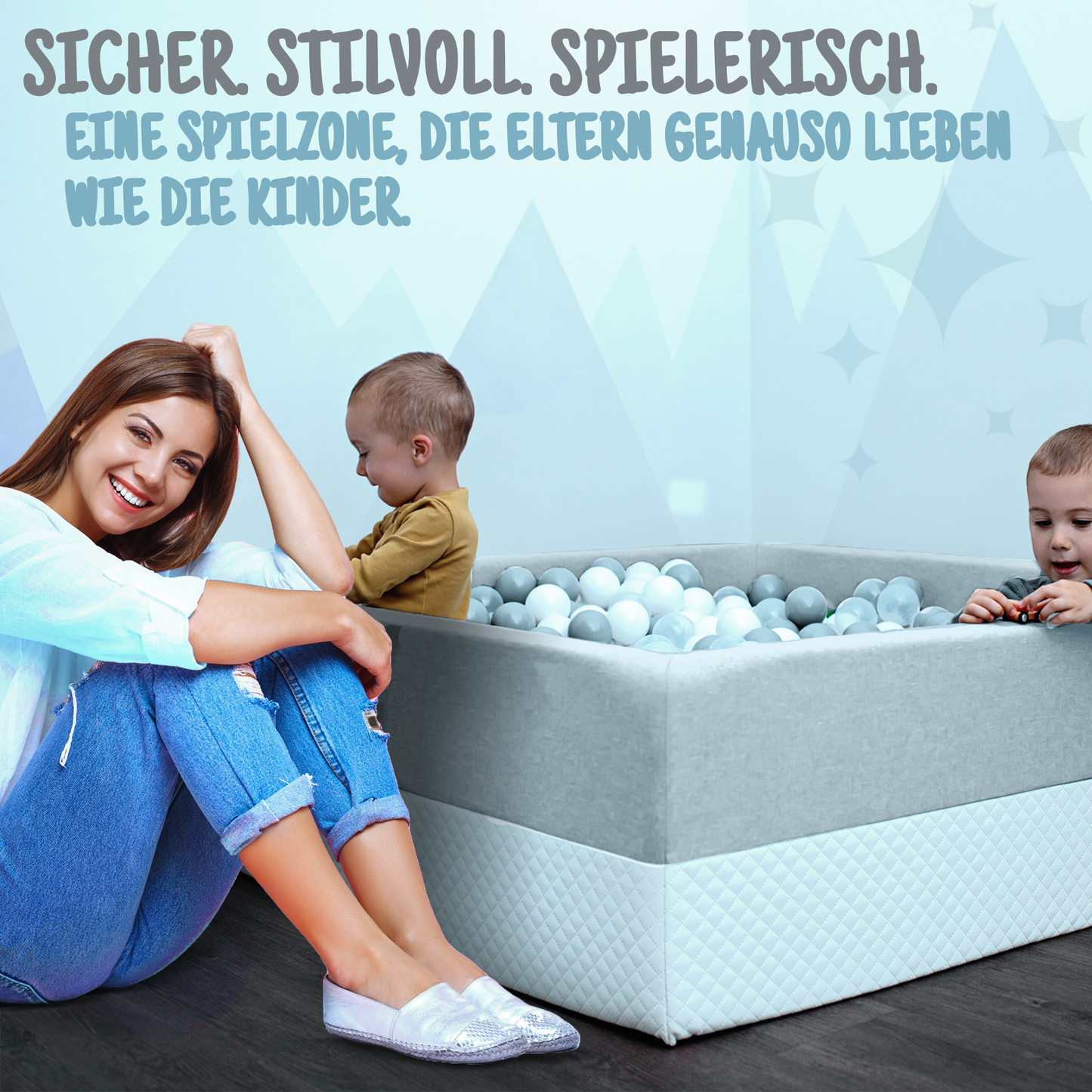 XXL Bällebad MINT mit Kunstleder | 120 x 120 x 40 cm (mit und ohne Bälle)