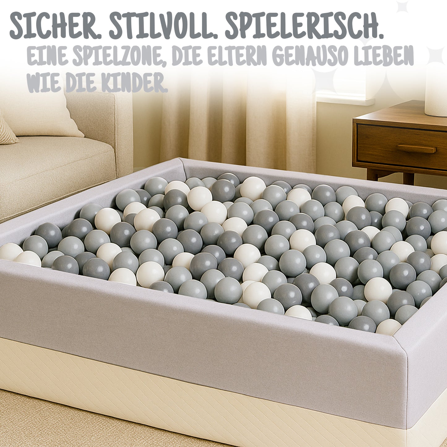XL Bällebad Hellgrau 120×90×40 cm | Kunstleder Kinder Bällebad – Rainbow Kids
