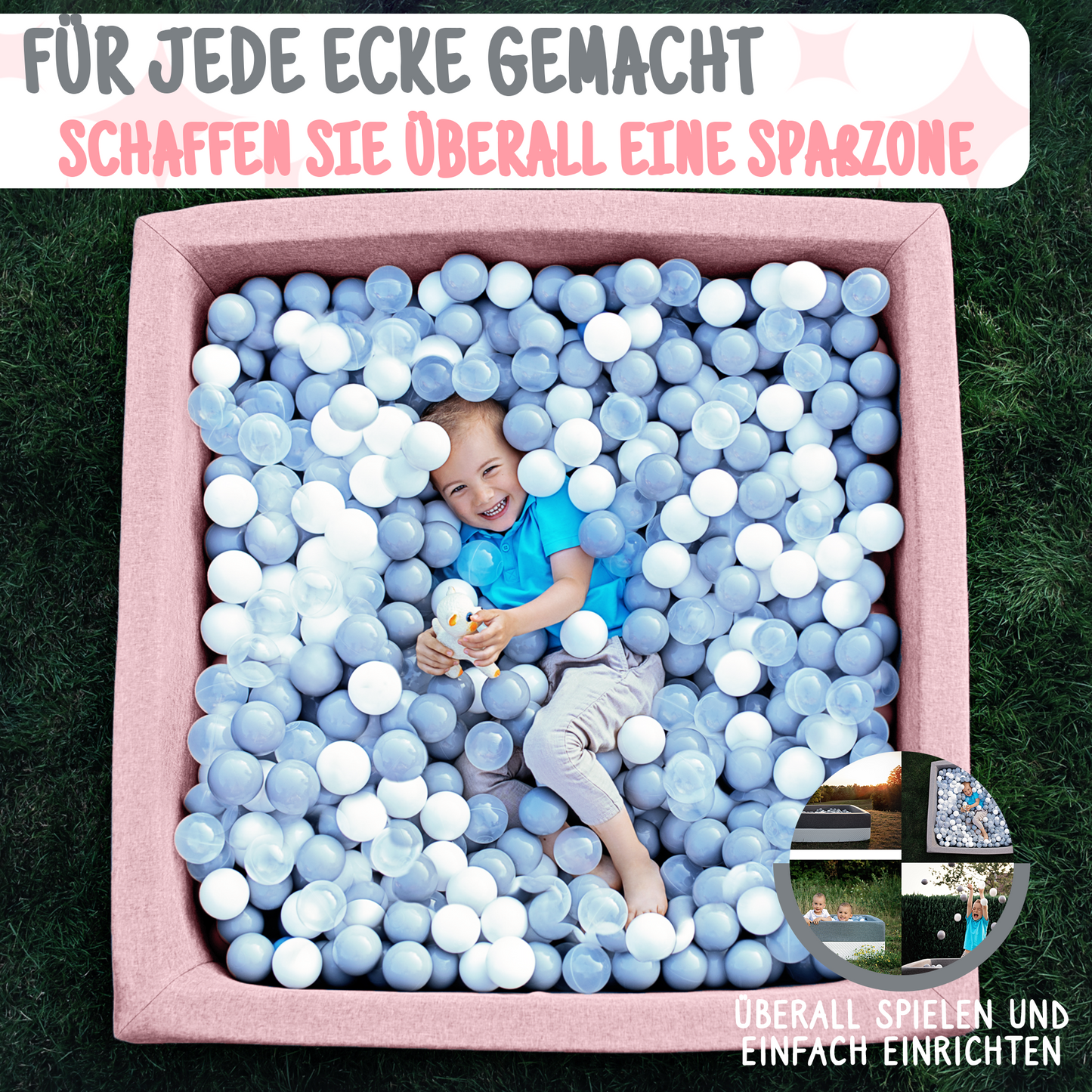 XXL Bällebad ROSA mit Kunstleder | 120 x 120 x 40 cm (mit und ohne Bälle)