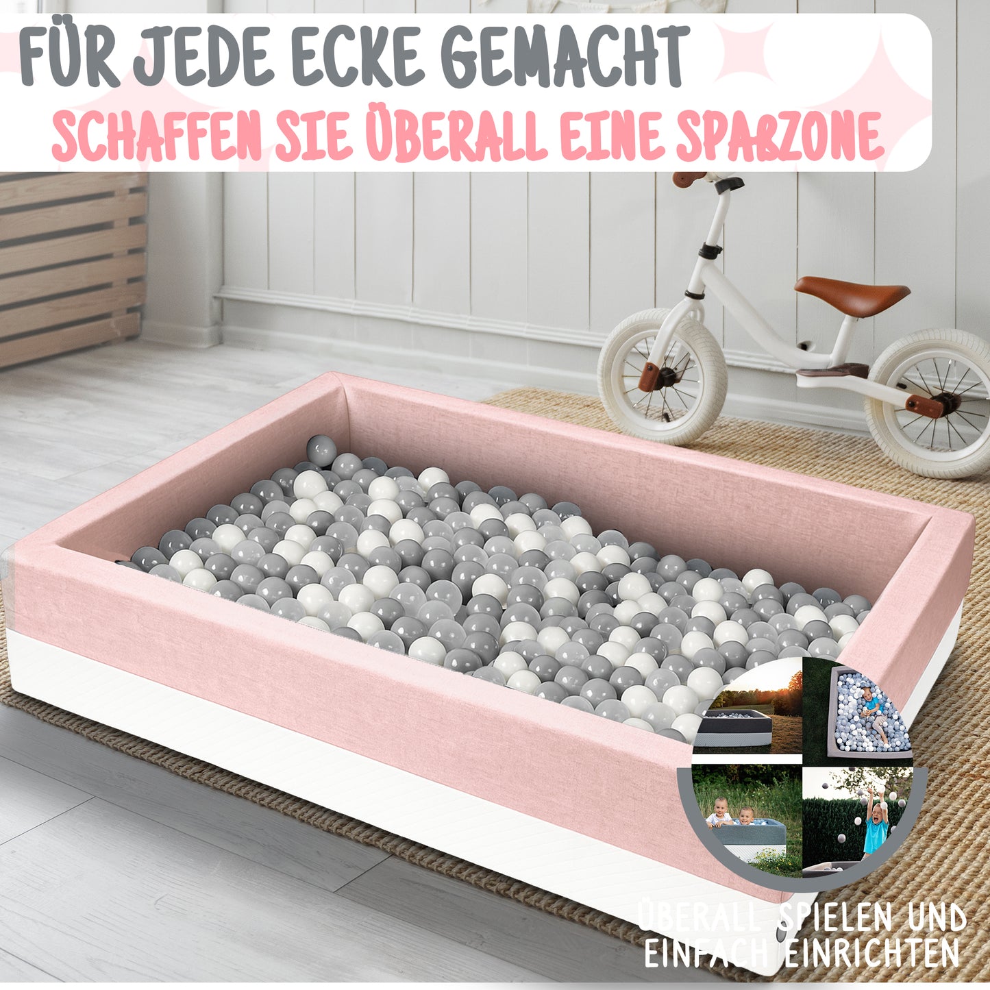 XL Bällebad Rosa 120×90×40 cm | Kunstleder Kinder Bällebad – Rainbow Kids