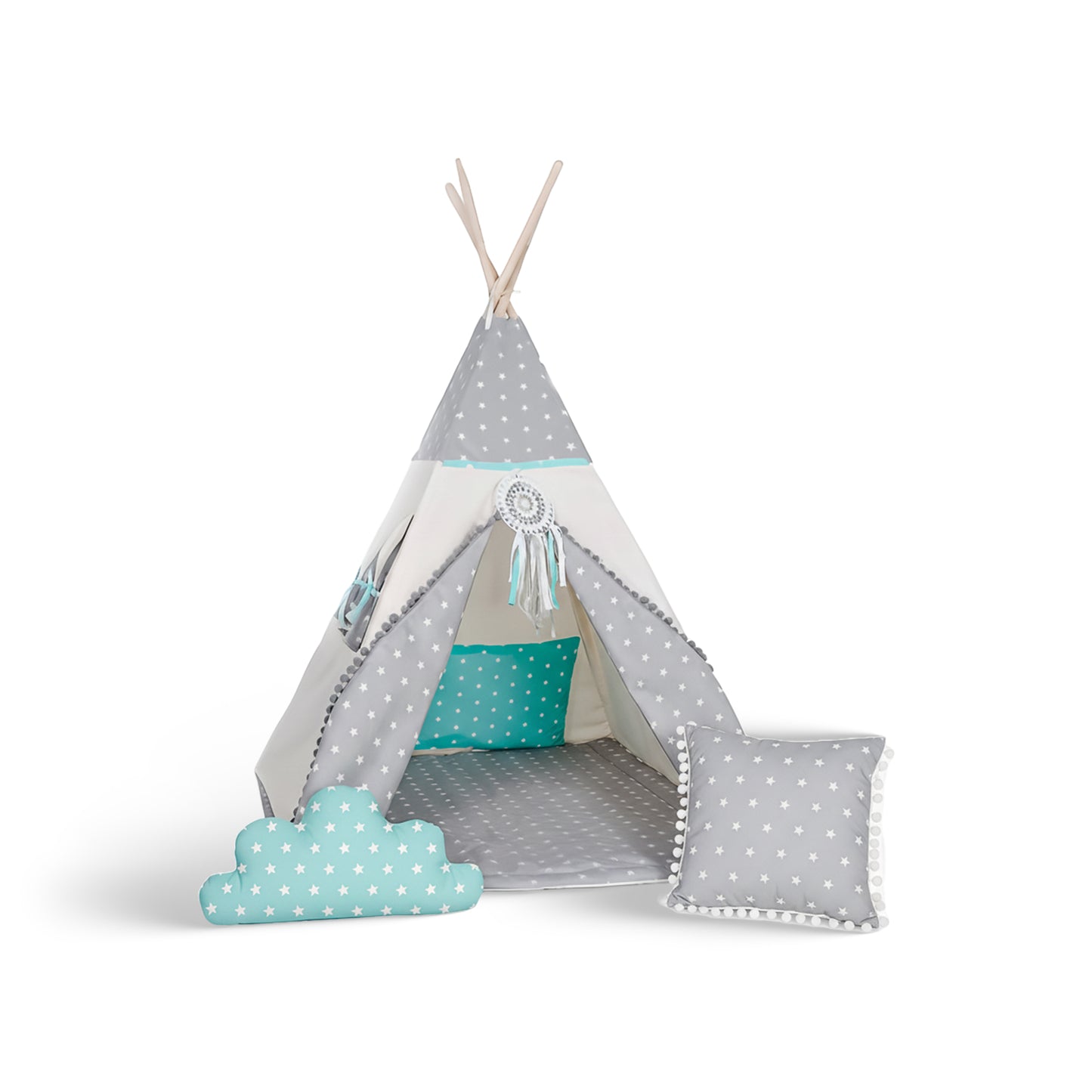 Tipi Spielzelt Wolfstern Grau | Kinderzelt mit Stern & Wolf Motiv – Rainbow Kids