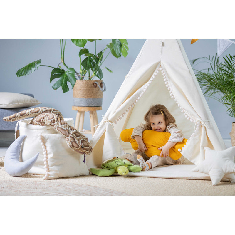 Tipi Spielzelt Beiger Wolf freigestellt auf weißem Hintergrund, Baumwollstoff in Beige