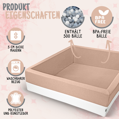 XXL Bällebad DUNKELBLAU mit Kunstleder | 120 x 120 x 40 cm (mit und ohne Bälle)