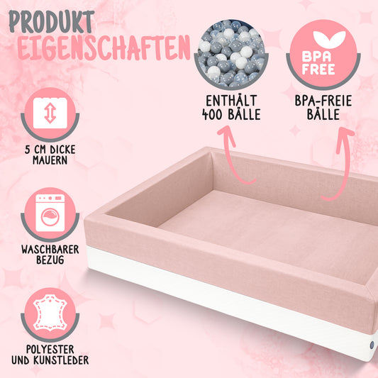 XL Bällebad Rosa 120×90×40 cm | Kunstleder Kinder Bällebad – Rainbow Kids