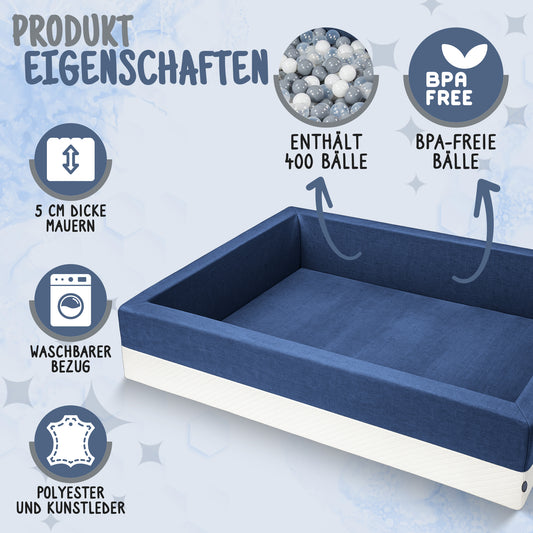 XL Bällebad Dunkelblau 120×90×40 cm | Kunstleder Kinder Bällebad – Rainbow Kids