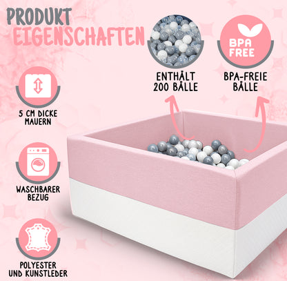 L Bällebad Rosa 90×90×40 cm | Kunstleder Kinder Bällebad – Rainbow Kids