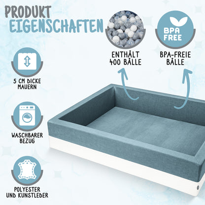 XL Bällebad Mint 120×90×40 cm | Kunstleder Kinder Bällebad – Rainbow Kids