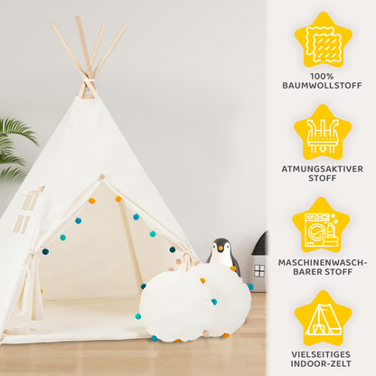Tipi Spielzelt Pompons | Verspieltes Kinderzelt mit Deko – Rainbow Kids