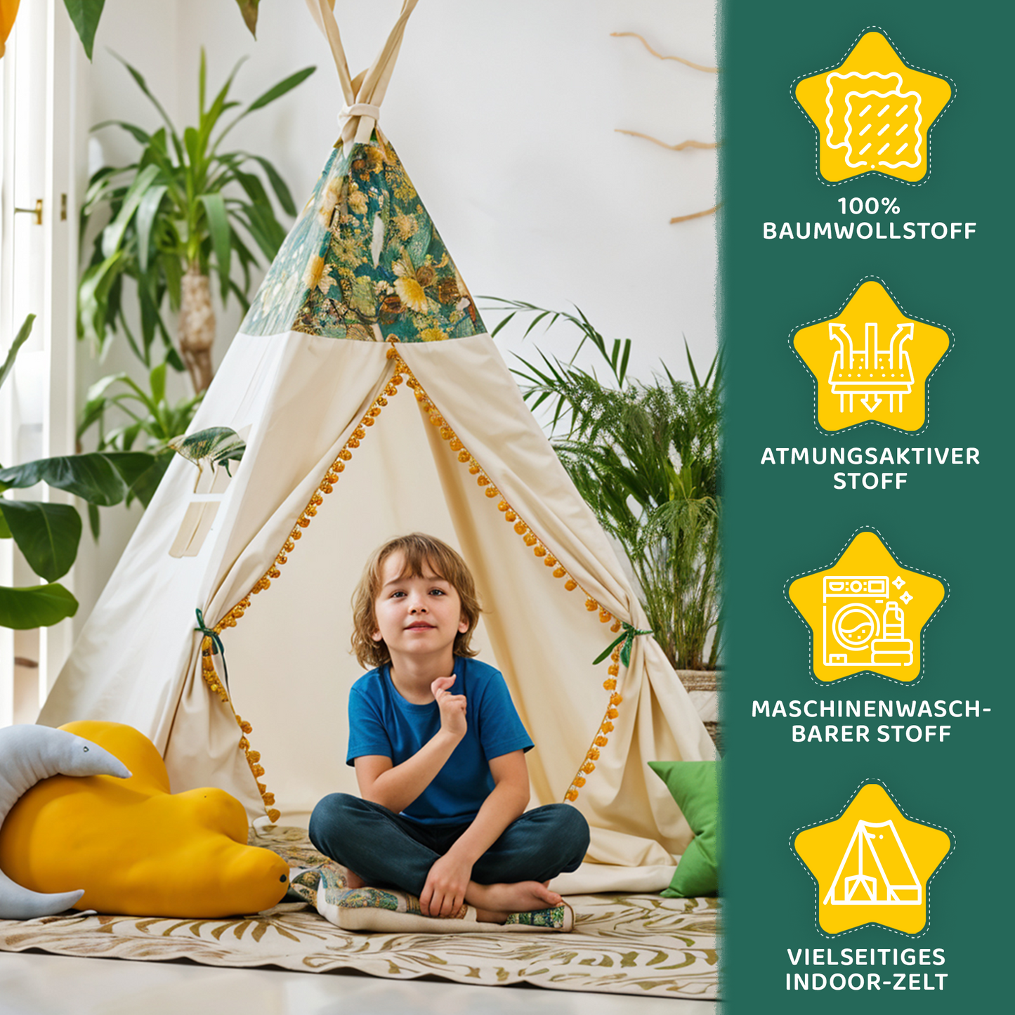 Tipi Spielzelt Dschungel | Abenteuer Kinderzelt aus Baumwolle – Rainbow Kids