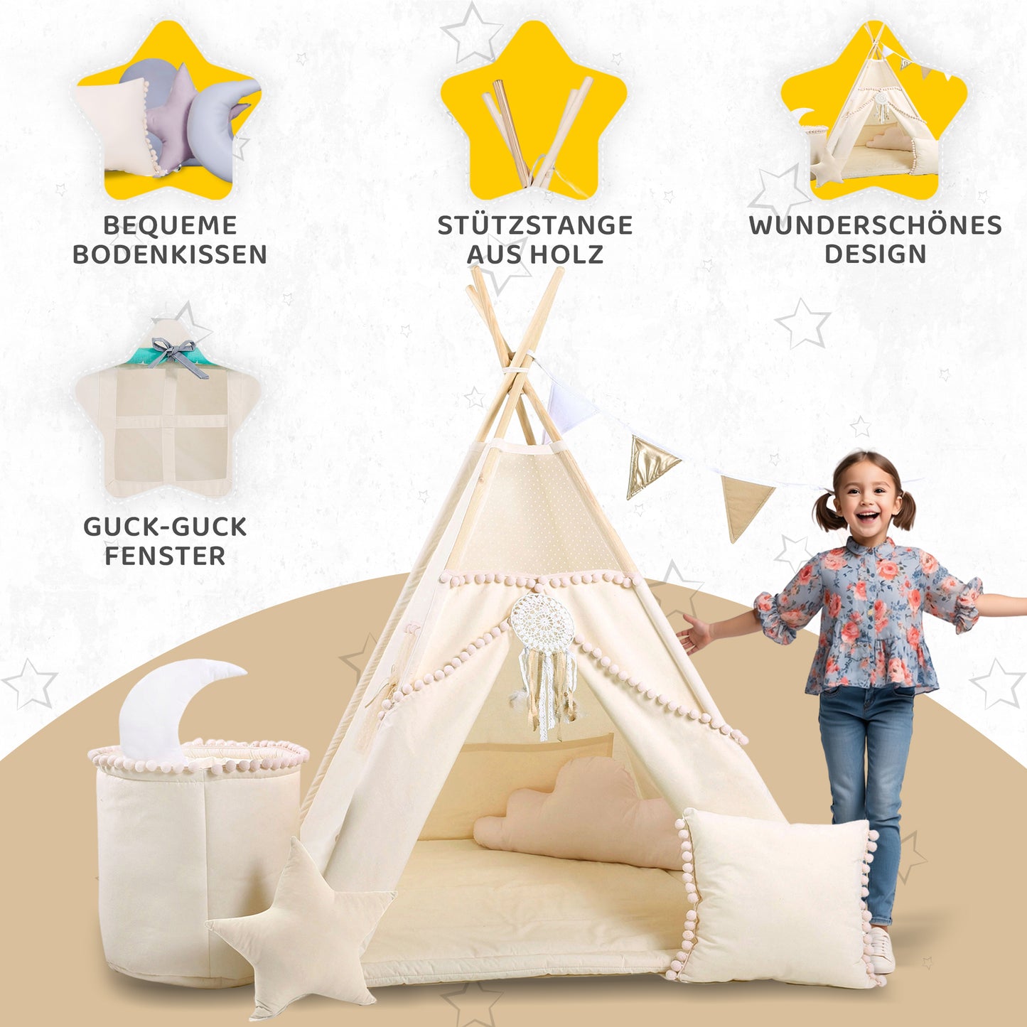 Tipi Spielzelt Beiger Punkt