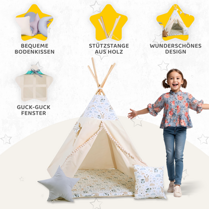 Tipi Spielzelt Eulchen & Hasi | Kinderzelt mit Eulen & Hasen – Rainbow Kids