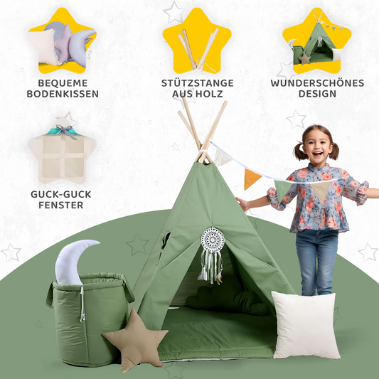 Tipi Spielzelt Waldgeist | Natur Kinderzelt für drinnen & draußen – Rainbow Kids