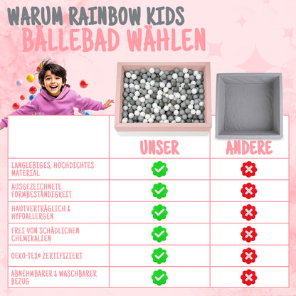 XL Bällebad Rosa 120×90×40 cm | Kunstleder Kinder Bällebad – Rainbow Kids