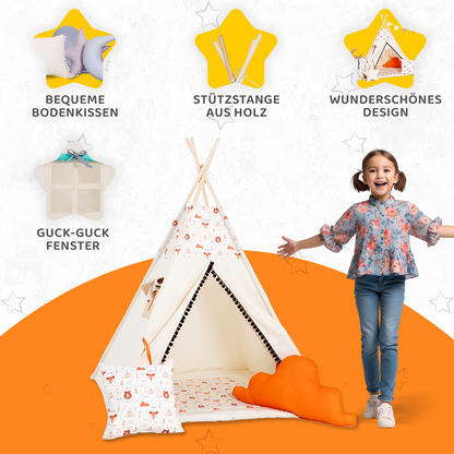 Tipi Spielzelt Fuchsi & Bärchen | Kinderzelt mit Tiermotiven – Rainbow Kids