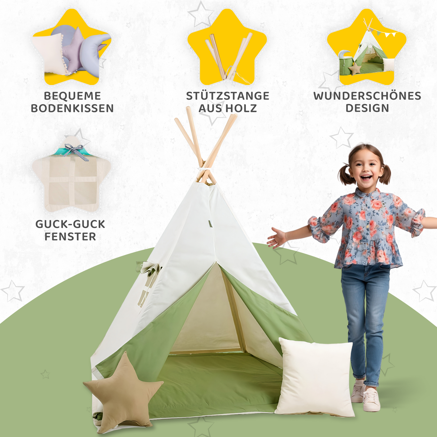 Tipi Spielzelt Grüner Wolf