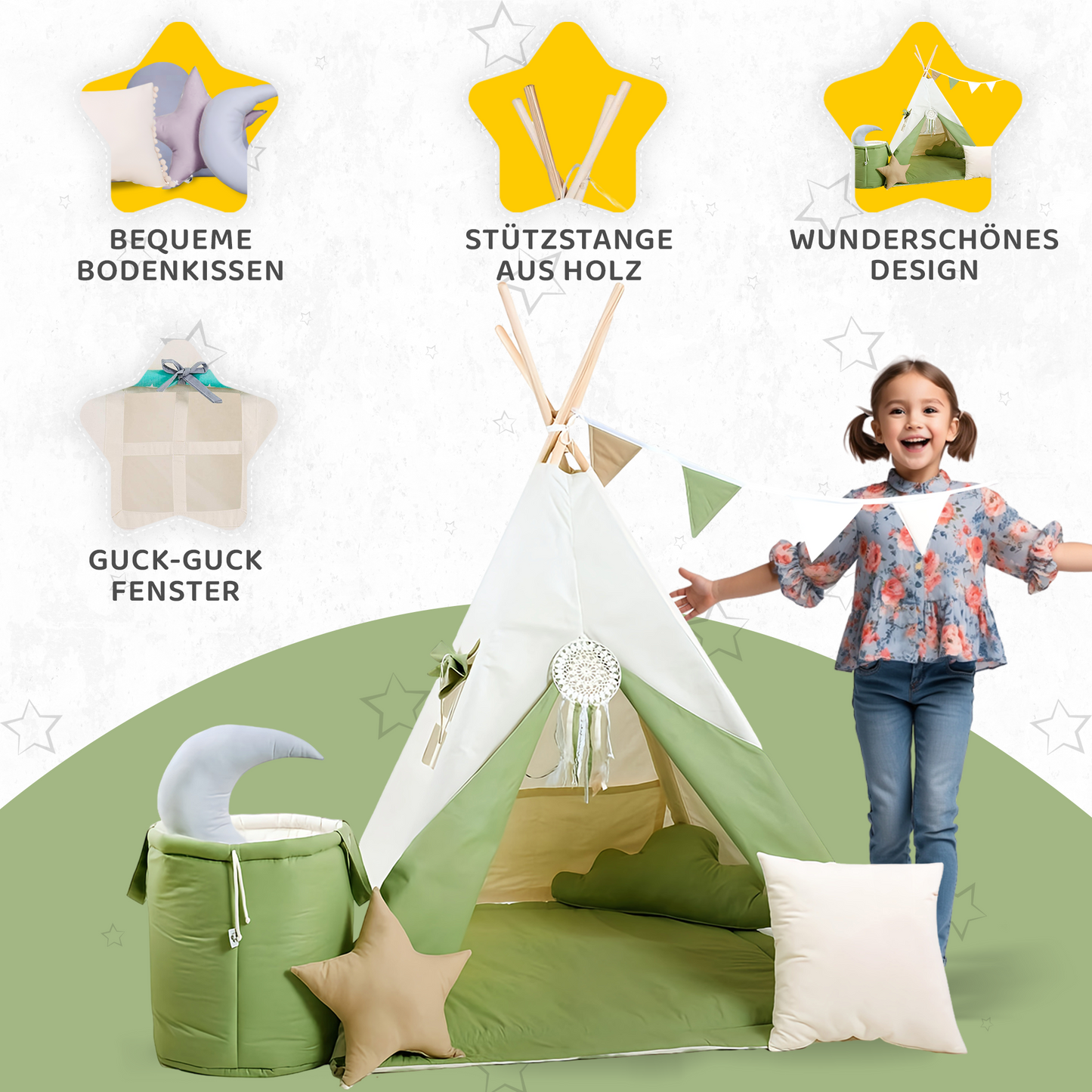 Tipi Spielzelt Grüner Wolf