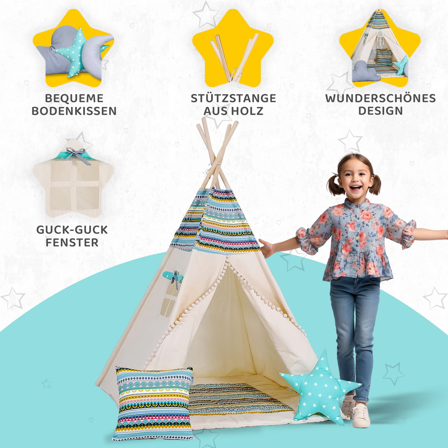 Tipi Spielzelt Apache | Kinderzelt aus Baumwolle – Rainbow Kids