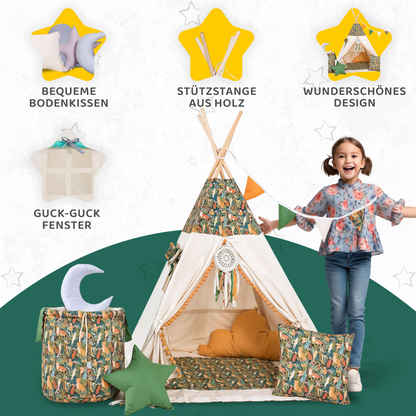 Tipi Spielzelt Dschungel | Abenteuer Kinderzelt aus Baumwolle – Rainbow Kids