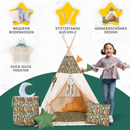 Tipi Spielzelt Dschungel | Abenteuer Kinderzelt aus Baumwolle – Rainbow Kids