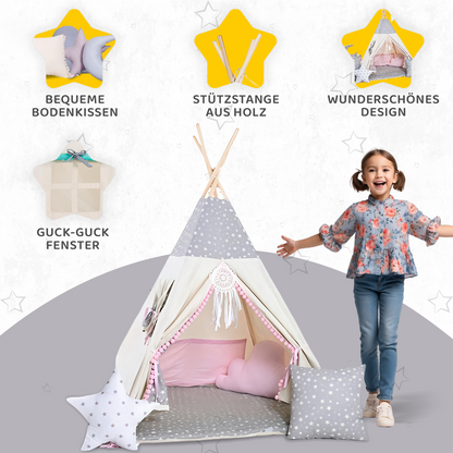 Tipi Spielzelt Wolfstern Rosa | Rosa Kinderzelt mit Wolf & Stern – Rainbow Kids
