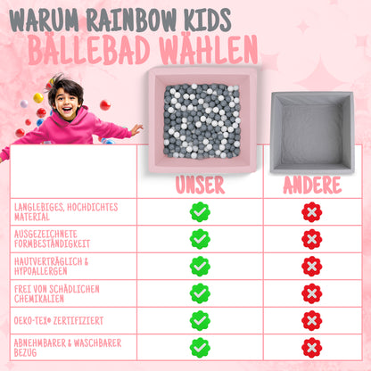 L Bällebad Rosa 90×90×40 cm | Kunstleder Kinder Bällebad – Rainbow Kids