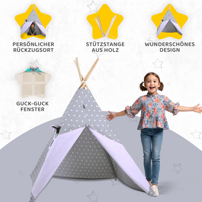 Tipi Spielzelt Grauer Stern | Kinderzelt mit Sternenmuster – Rainbow Kids