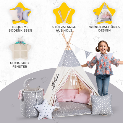 Tipi Spielzelt Wolfstern Rosa | Rosa Kinderzelt mit Wolf & Stern – Rainbow Kids