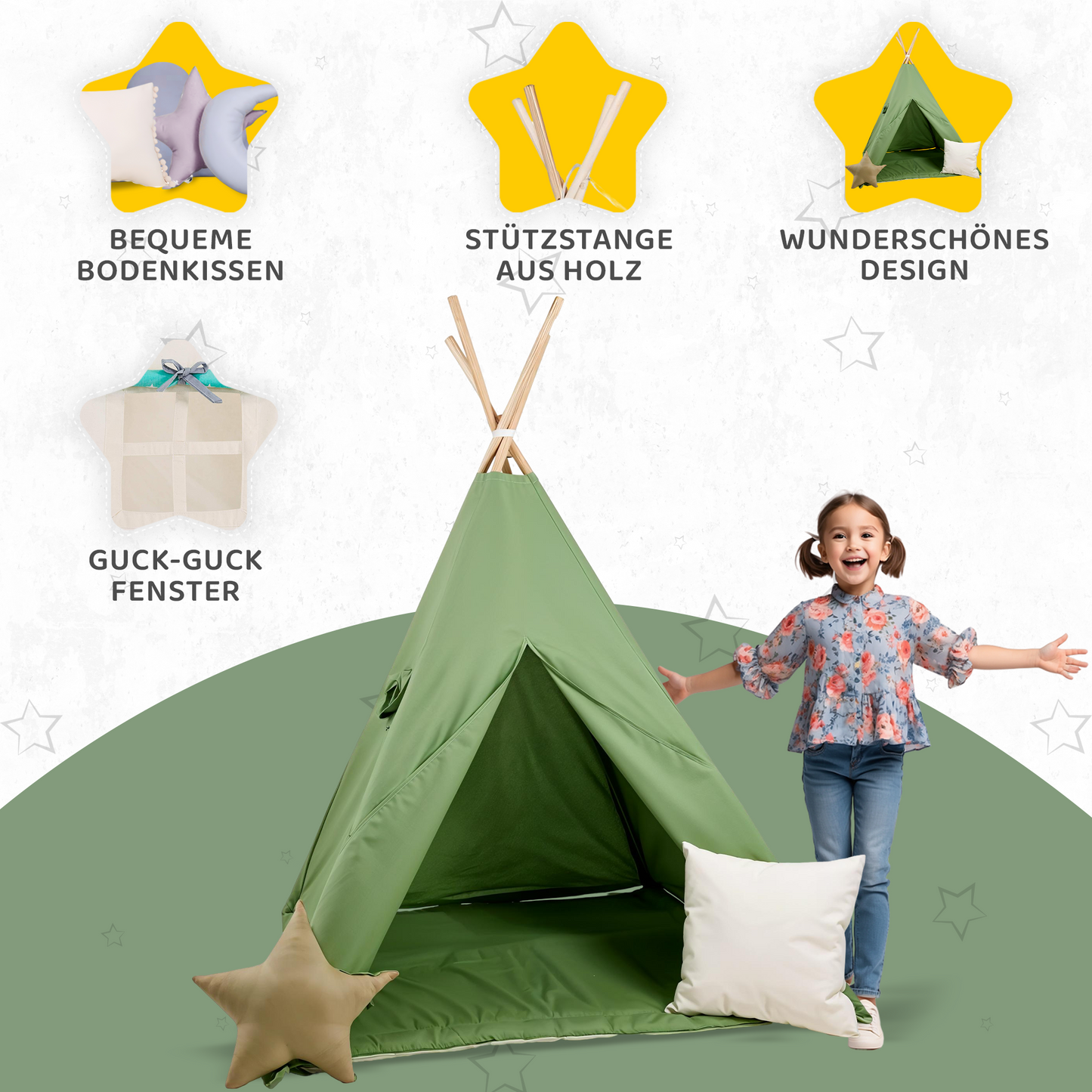 Tipi Spielzelt Waldgeist | Natur Kinderzelt für drinnen & draußen – Rainbow Kids