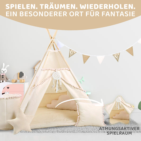 Tipi Spielzelt Beiger Punkt | Modernes Kinderzelt in Beige – Rainbow Kids