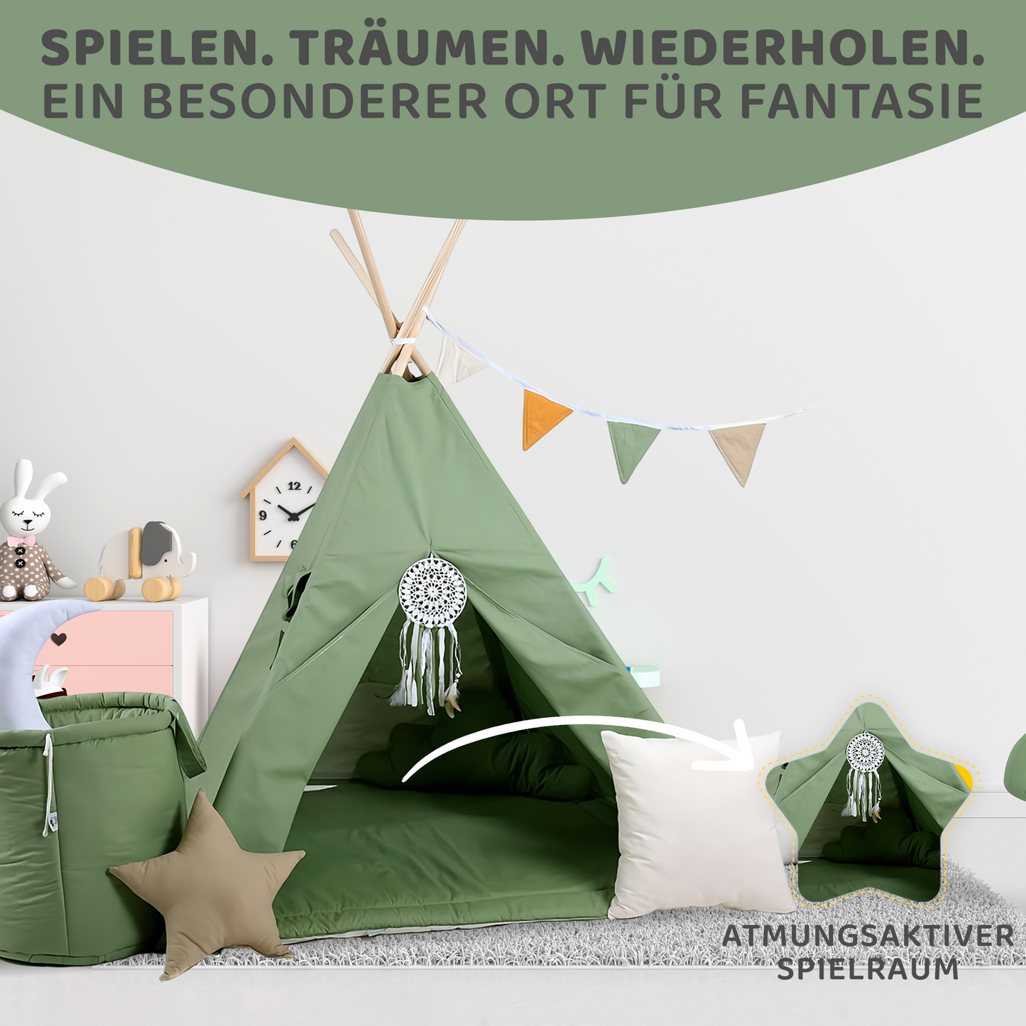 Tipi Spielzelt Waldgeist | Natur Kinderzelt für drinnen & draußen – Rainbow Kids