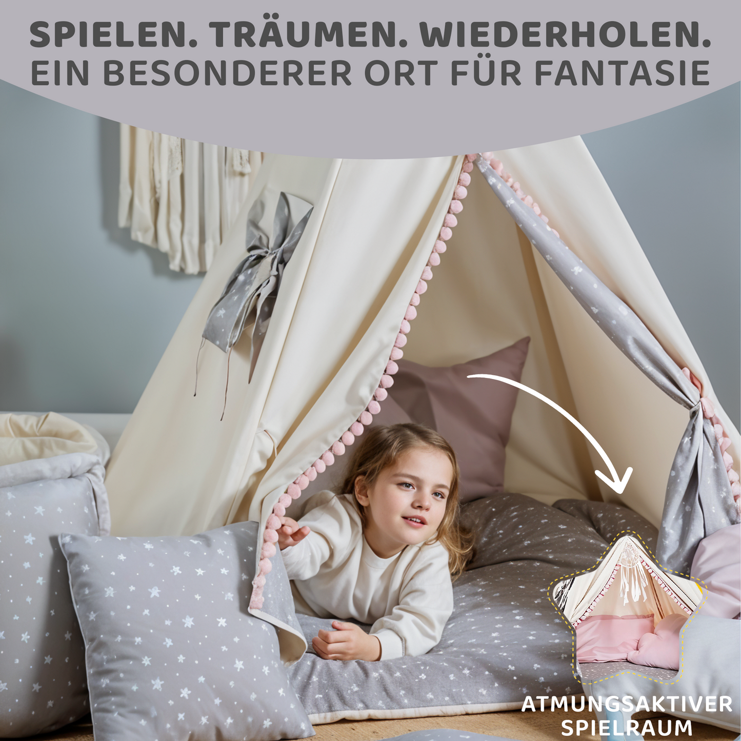 Tipi Spielzelt Wolfstern Rosa | Rosa Kinderzelt mit Wolf & Stern – Rainbow Kids