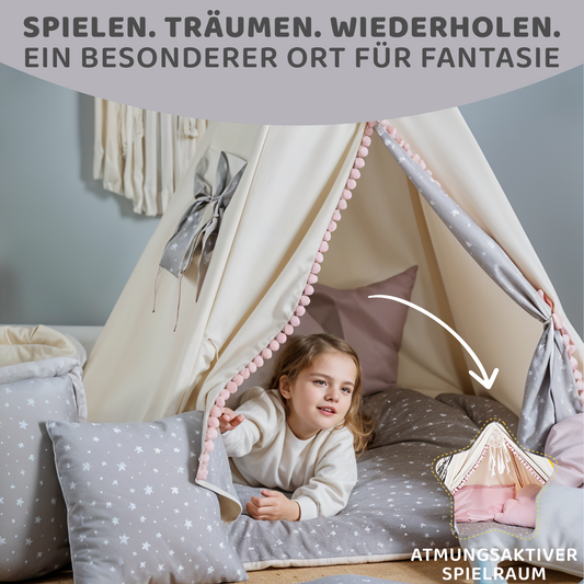 Tipi Spielzelt Wolfstern Rosa | Rosa Kinderzelt mit Wolf & Stern – Rainbow Kids