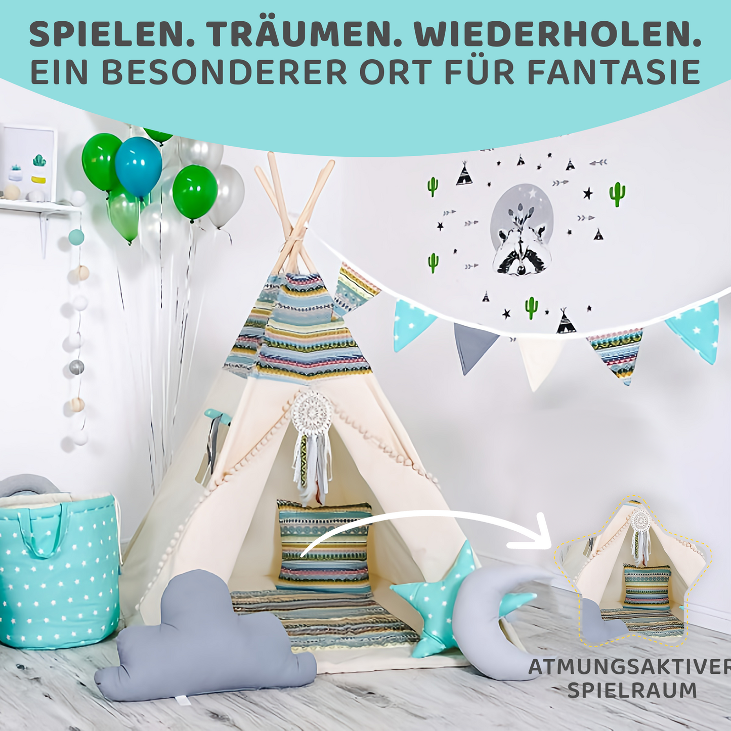 Tipi Spielzelt Apache | Kinderzelt aus Baumwolle – Rainbow Kids