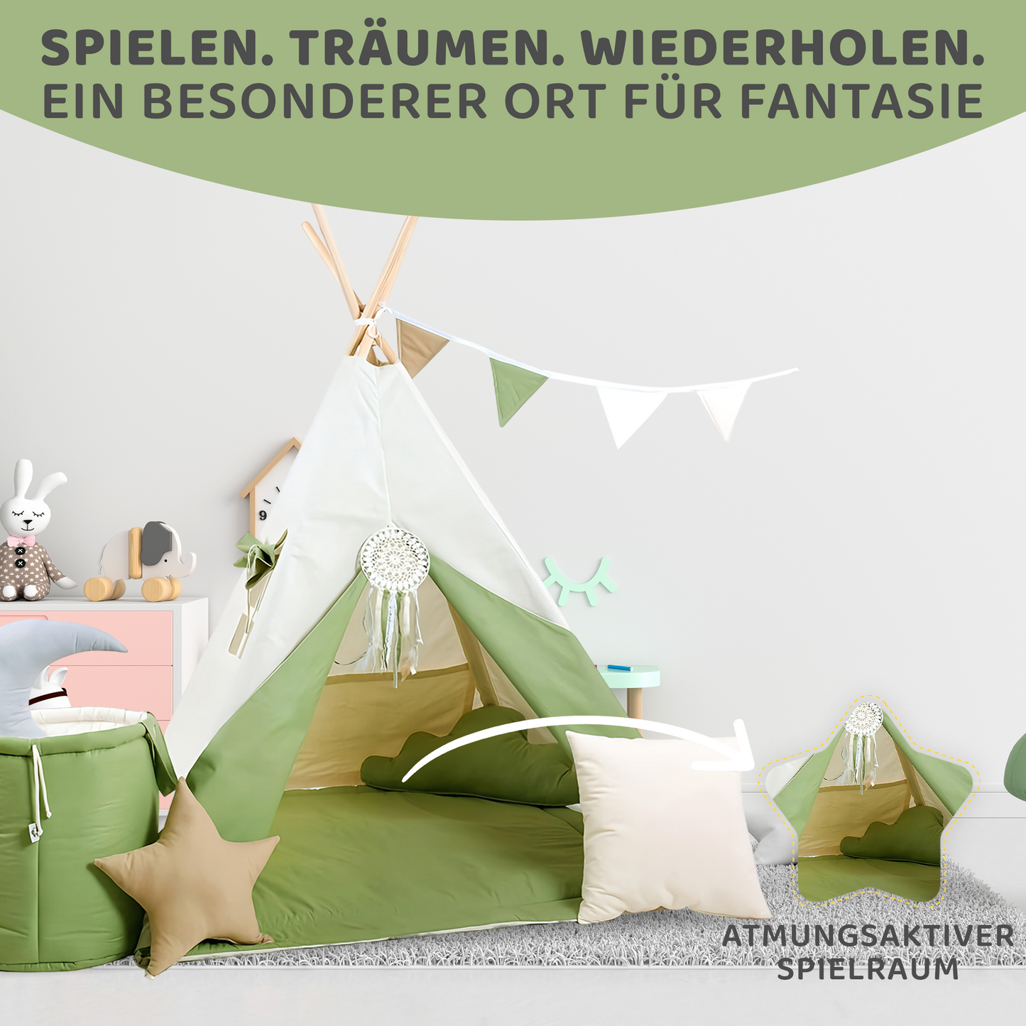 Tipi Spielzelt Grüner Wolf
