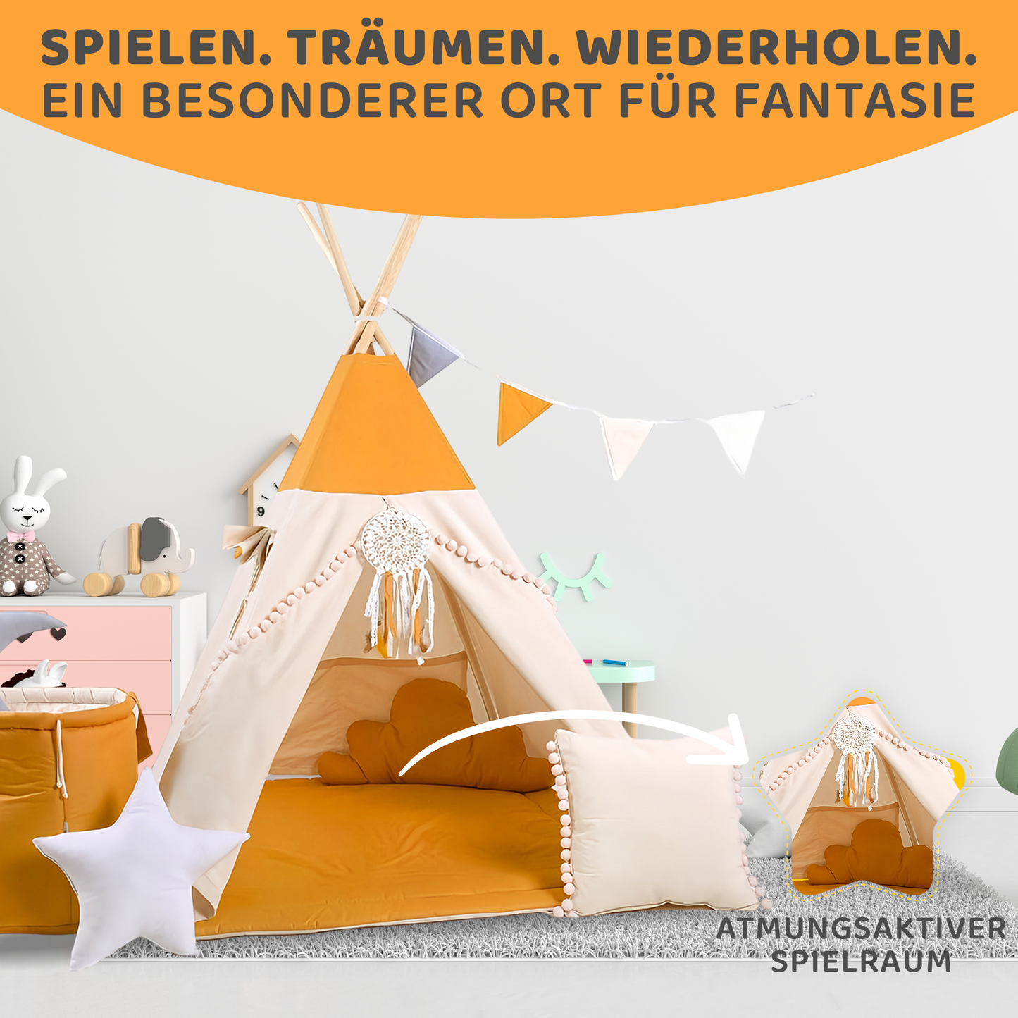 Tipi Spielzelt Honigland | Gemütliches Kinderzelt – Rainbow Kids