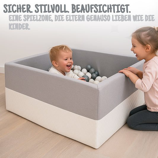 L Bällebad Hellgrau 90×90×40 cm | Kunstleder Kinder Bällebad – Rainbow Kids