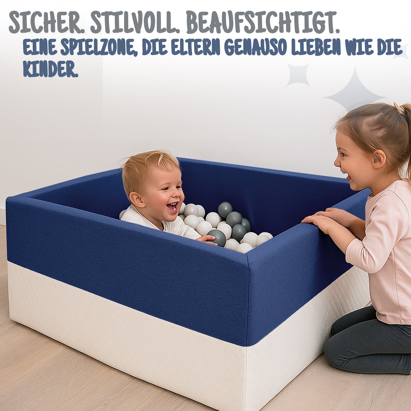 L Bällebad DUNKELBLAU mit Kunstleder  | 90 x 90 x 40 cm (mit und ohne Bälle)