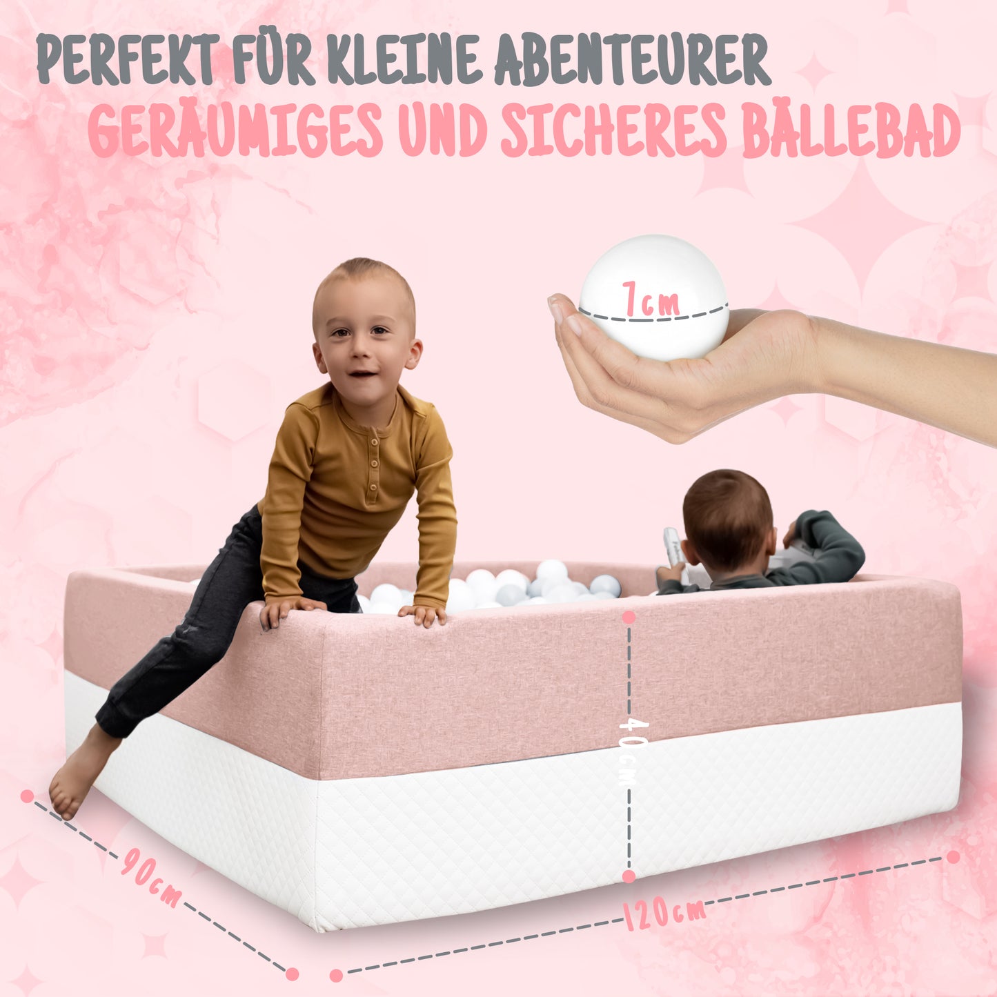 XL Bällebad Rosa 120×90×40 cm | Kunstleder Kinder Bällebad – Rainbow Kids