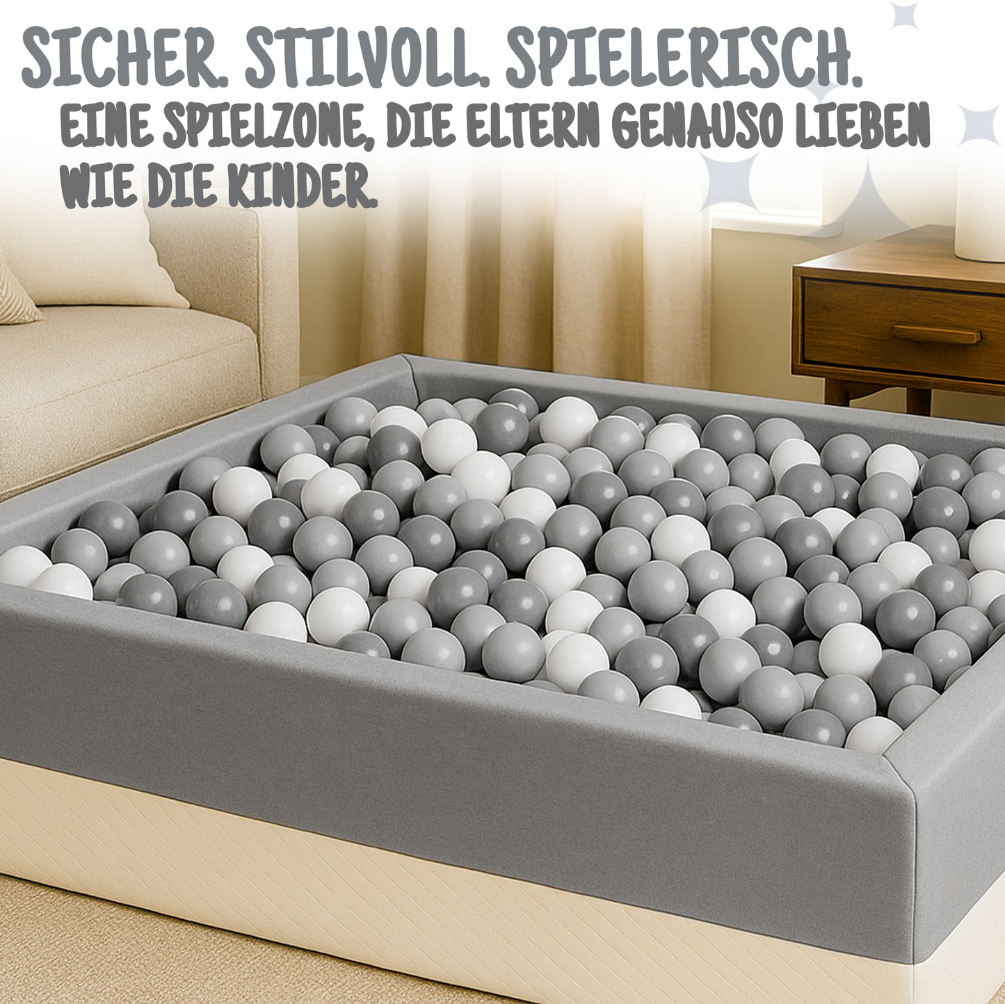 XL Bällebad Grau 120×90×40 cm | Kunstleder Kinder Bällebad – Rainbow Kids