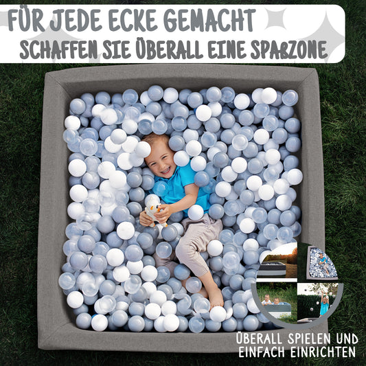 XXL Bällebad Grau 120×120×40 cm | Kunstleder Kinder Bällebad – Rainbow Kids