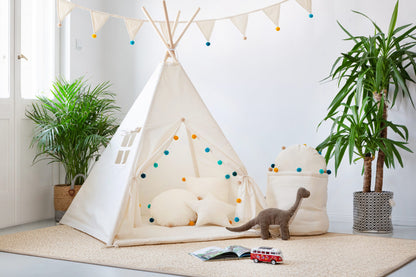 Tipi Spielzelt Pompons | Verspieltes Kinderzelt mit Deko – Rainbow Kids