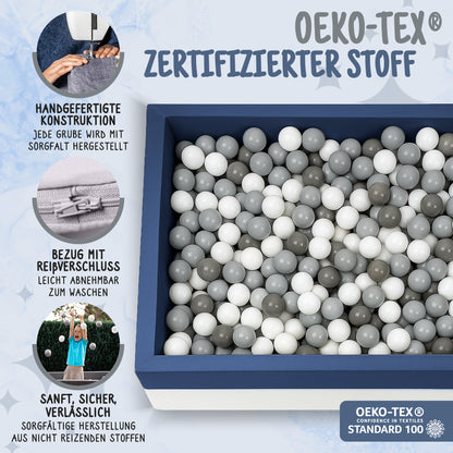 Bällebad Dunkelblau 90×90×40 cm mit OEKO-TEX zertifiziertem Stoff – Rainbow Kids
