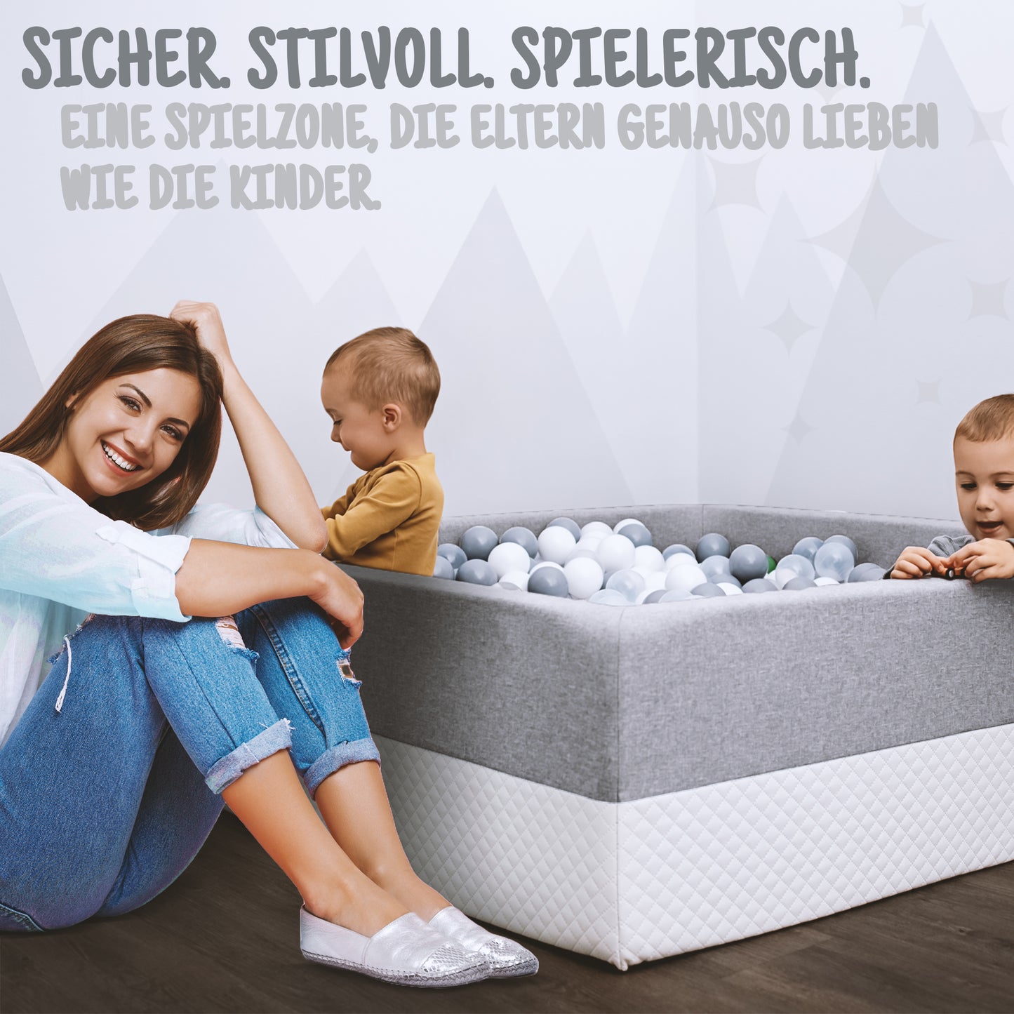 XL Bällebad Dunkelgrau 110×110×40 cm im Garten als Spielbereich für Kinder – Rainbow Kids
