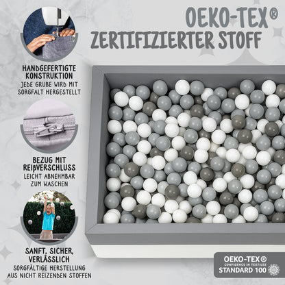 Bällebad Grau 120×90×40 cm OEKO-TEX zertifiziert mit grauen und weißen Bällen – Rainbow Kids
