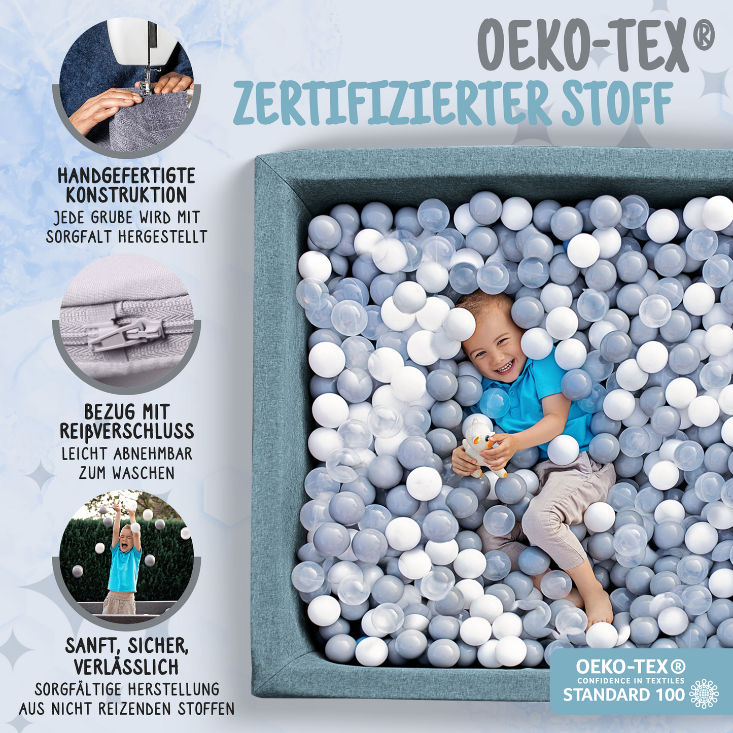 XL Bällebad Dunkelgrau 110×110×40 cm im Garten als Spielbereich für Kinder – Rainbow Kids
